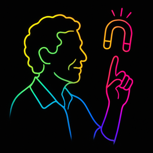 Chick Magnet logo — neon line art of a man pointing at a magnet